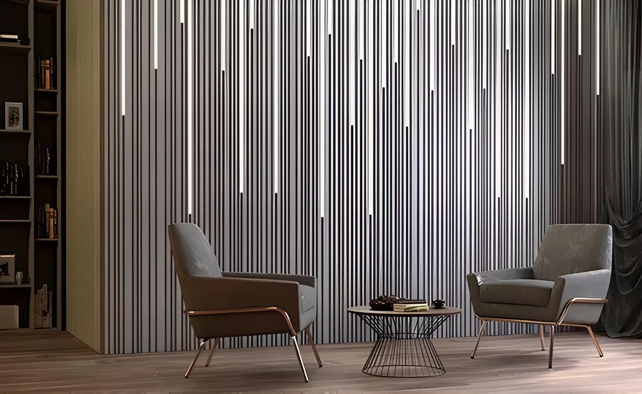 Cascade LED 3D gypsum wall panels in a hotel lobby interior