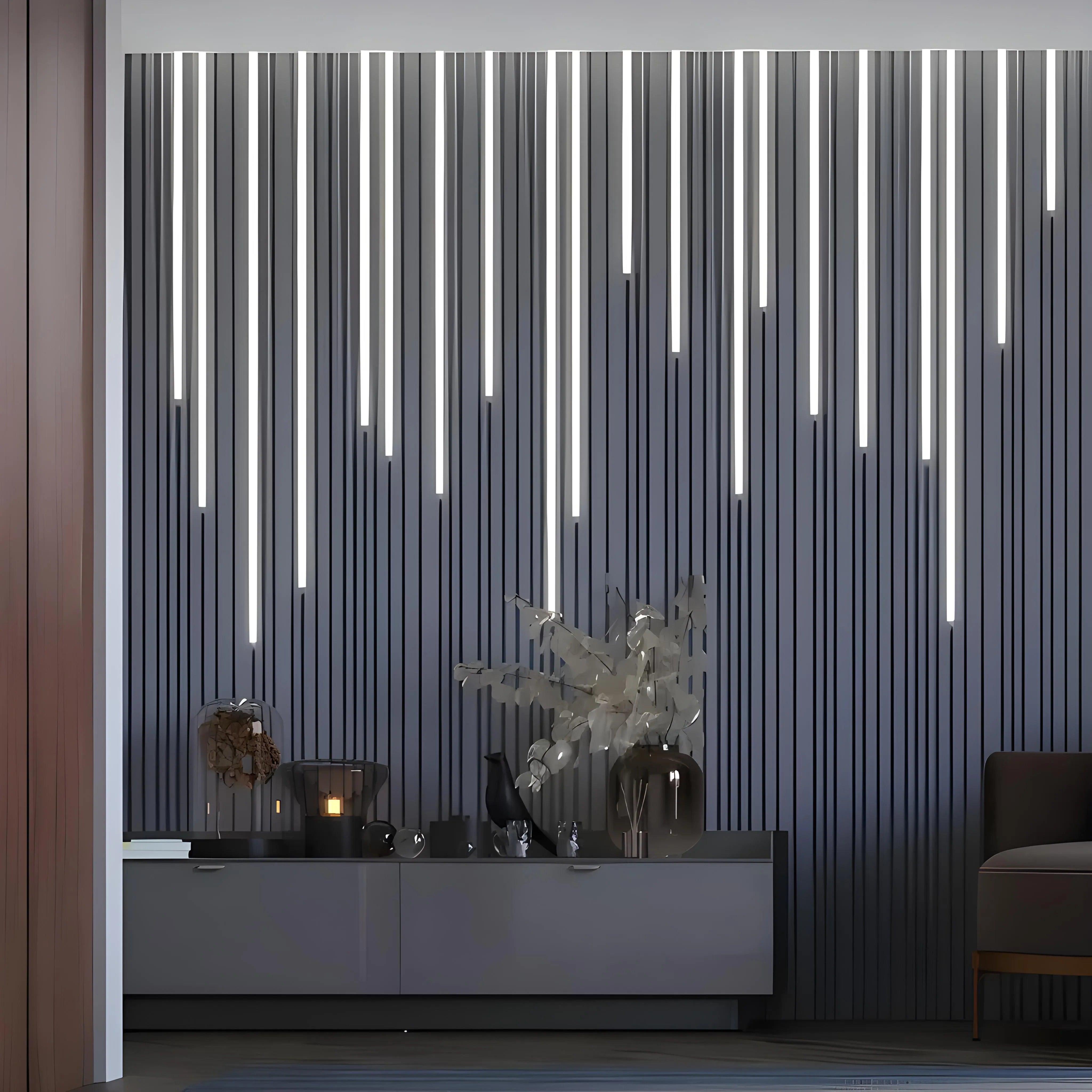 led 3d wall panel gypsum plaster Swiss quality, living room hotel feature wall linear design dark blue