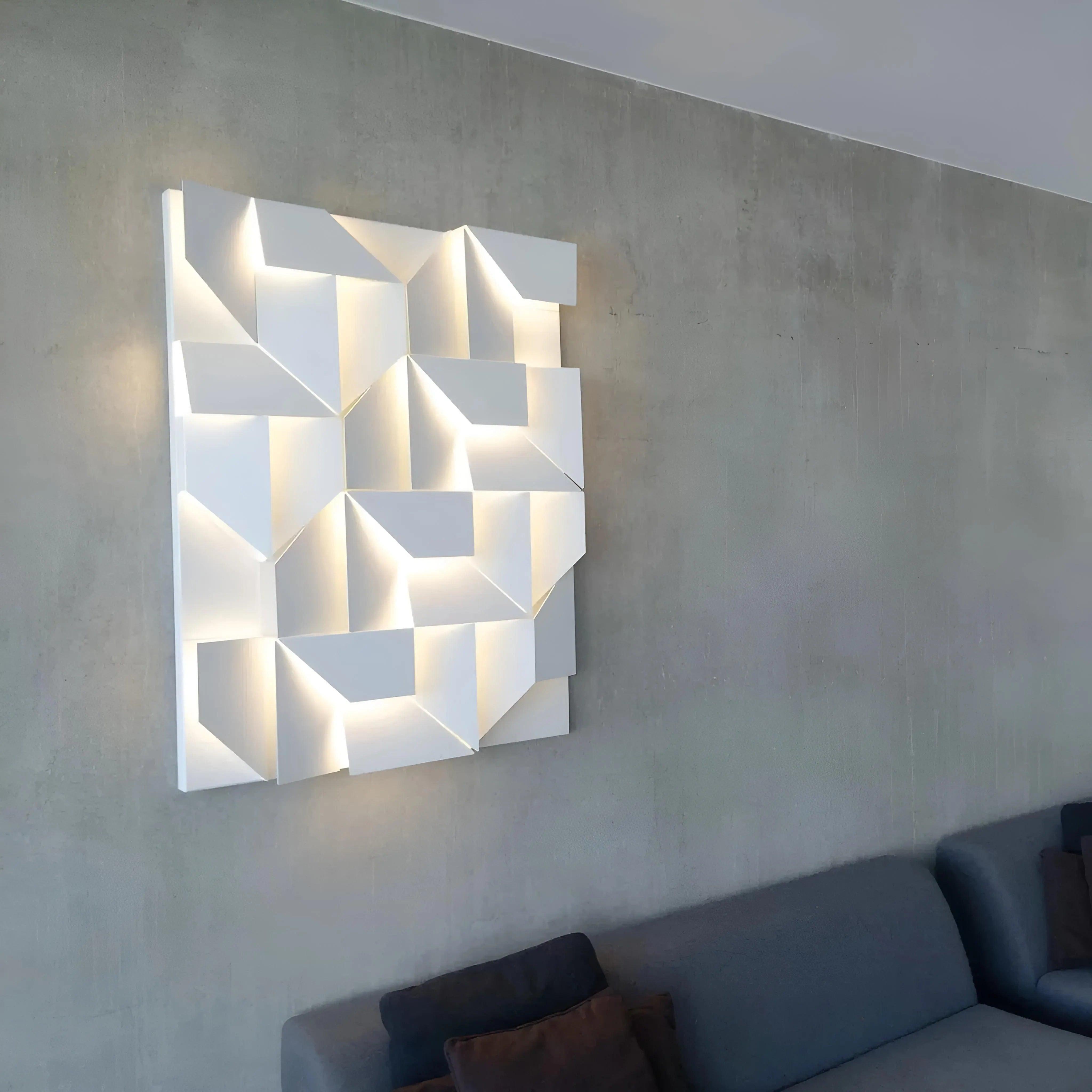 3d wall panel gypsum irregular abstract shape led lighting feature wall