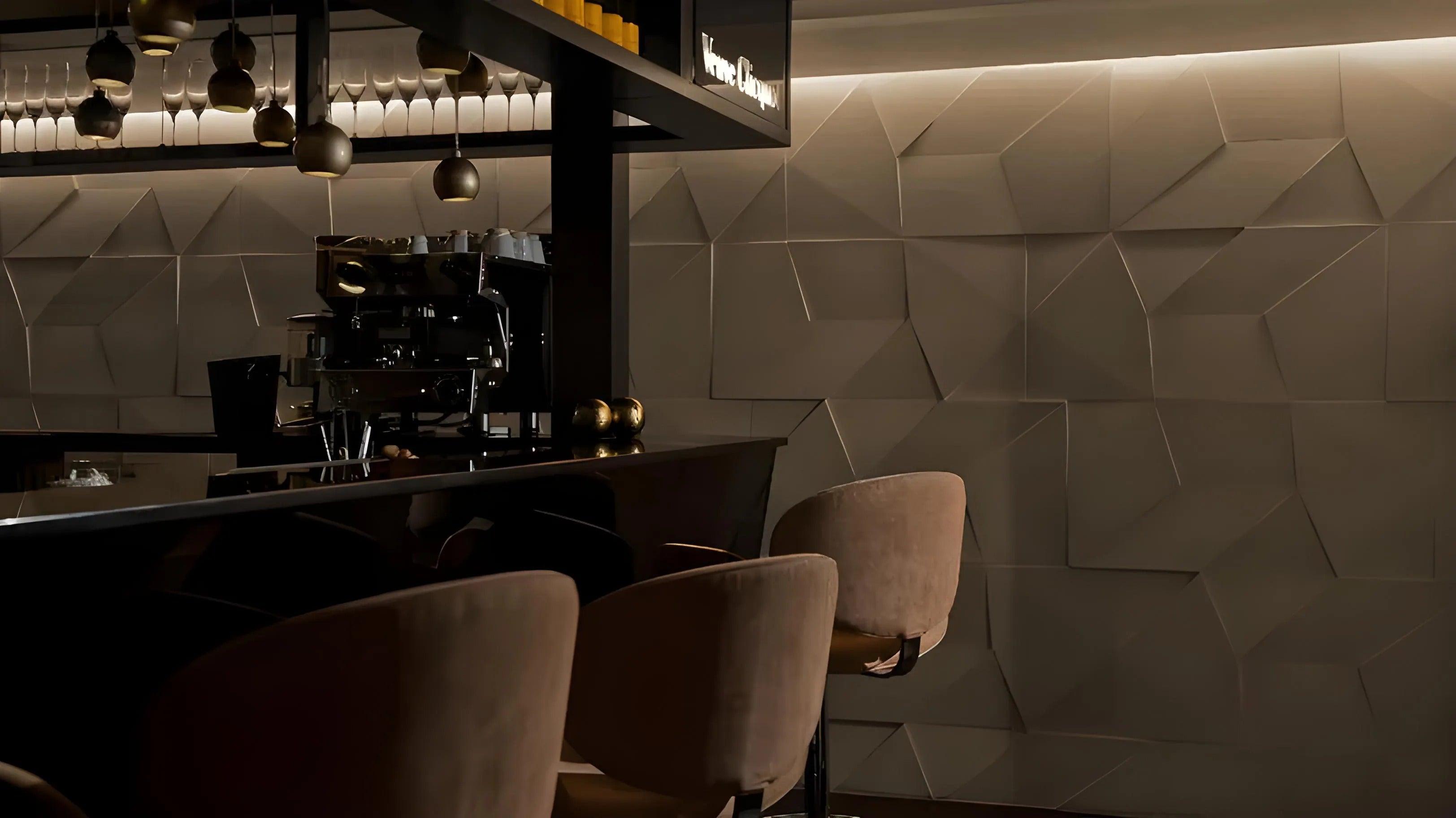3d wall panel gypsum Swiss quality abstract origami pattern modern interior design bar restaurant feature wall moody