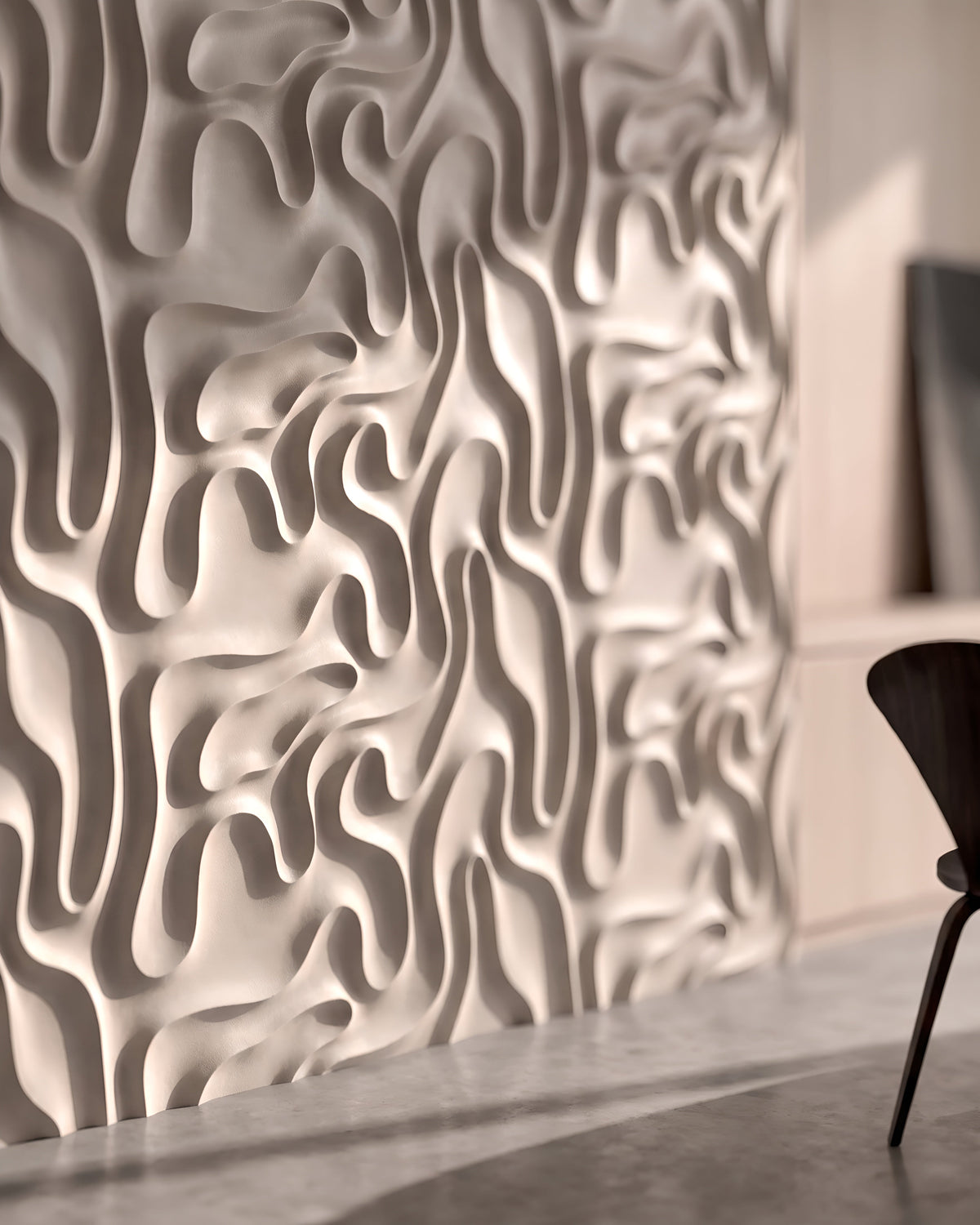 MYSTIC 0136 gypsum 3D wall panel texture close up with flowing organic relief