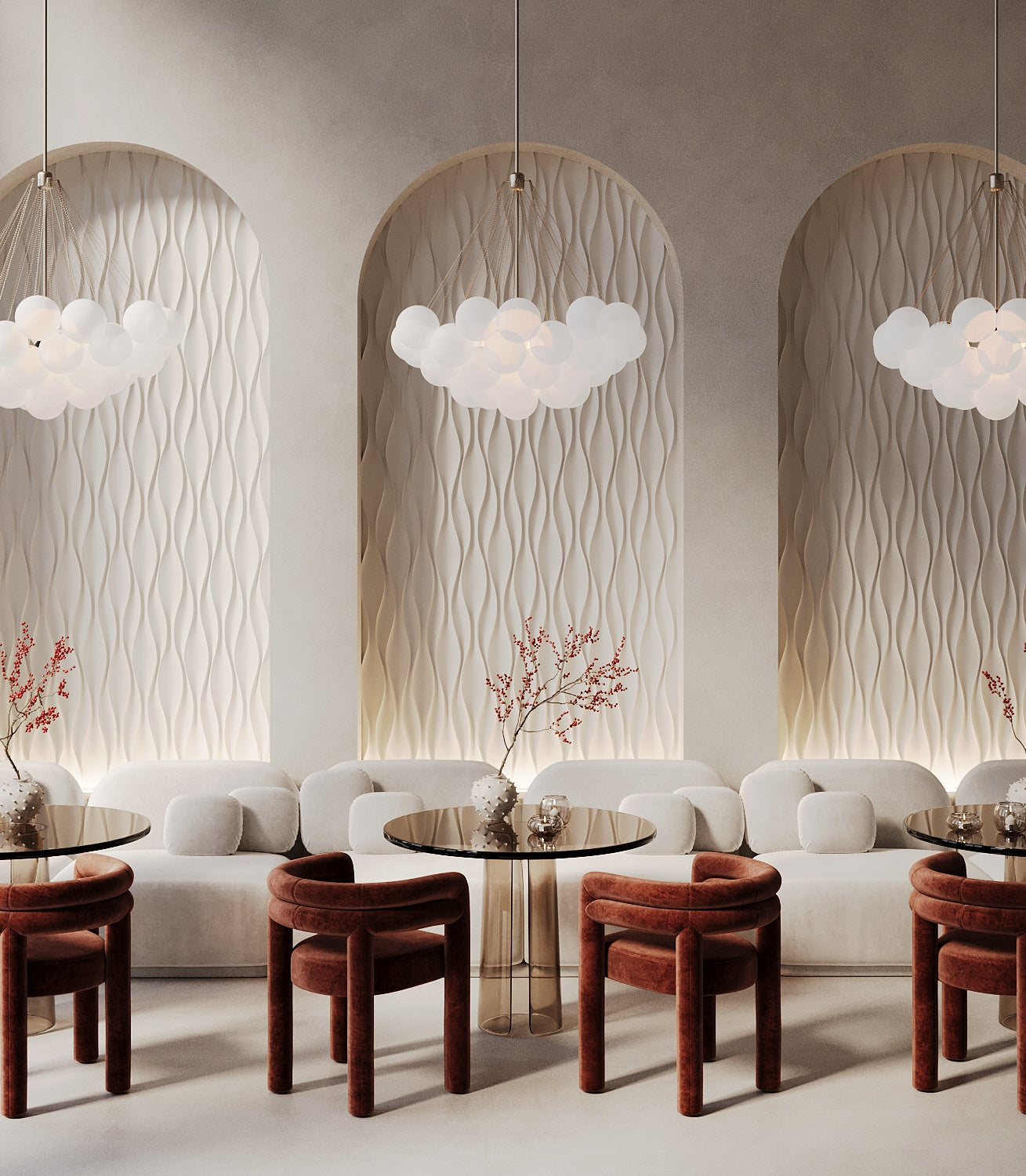 3D gypsum wall panels beside 3D-effect wallpaper, texture comparison