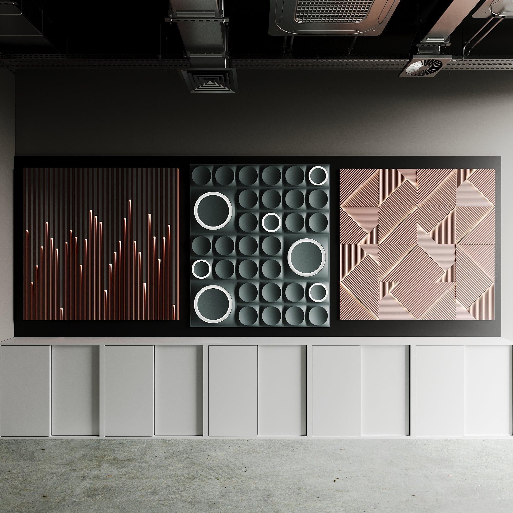 A1 fire-rated 3D gypsum wall panels with LED integration, close view