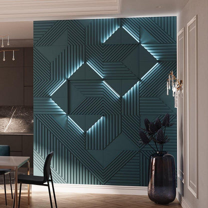 Editorial Fire rated 3d wall panels in geometric design with led integration for commercial and residential interiors TRINITY + LED 0021 - Kandes GmbH