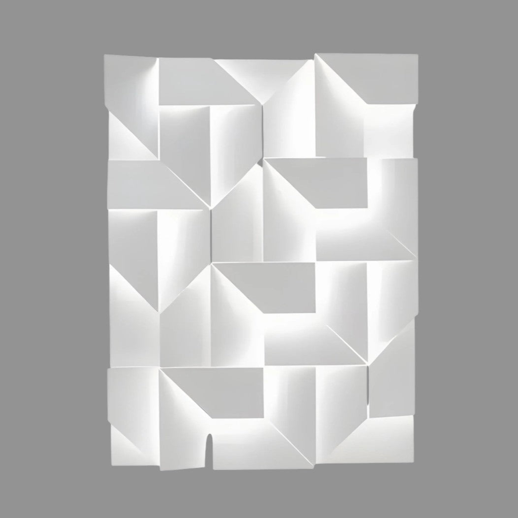 Geometric 3D wall panels with dynamic angles and sculptural depth, crafted from high-quality gypsum. These textured panels create striking light and shadow effects, ideal for modern interiors. As non-combustible and eco-conscious plaster wall cladding, they seamlessly enhance both residential and commercial spaces.