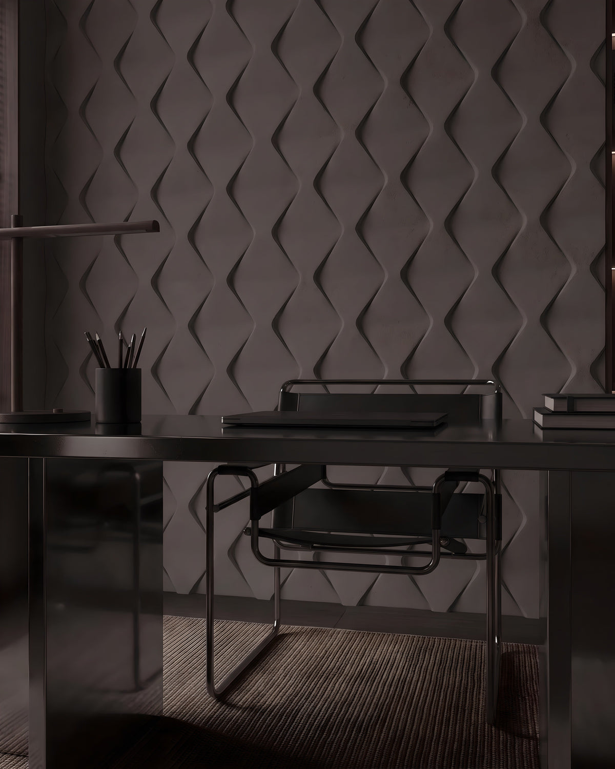 ROMBO 0118 gypsum 3D wall panel relief in low evening light