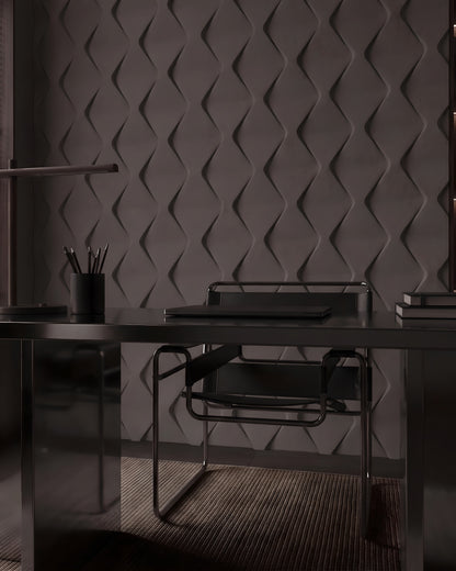 ROMBO 0118 gypsum 3D wall panel relief in low evening light